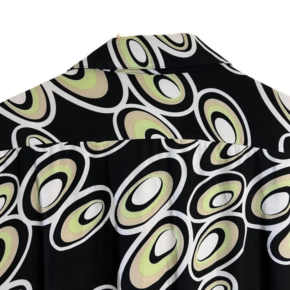 Cato Retro Pattern Button Up Blouse 22W 24W Black Tan Lime Green Circles Collar - Picture 4 of 9